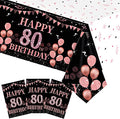 3 PCS 80th Birthday Tablecloth Decorations Black and Rose Gold 80 Years Old Party Disposable Rectangular Table Cloth for Women Birthday Anniversary Celebration Decor