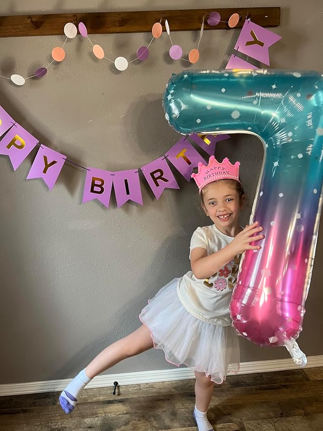 40 Inch Number 7 Balloon, Pink Purple Blue Seven Birthday Decor, 7 17 27 70 Year Old Balloon Number for Engagement, Wedding, Graduations