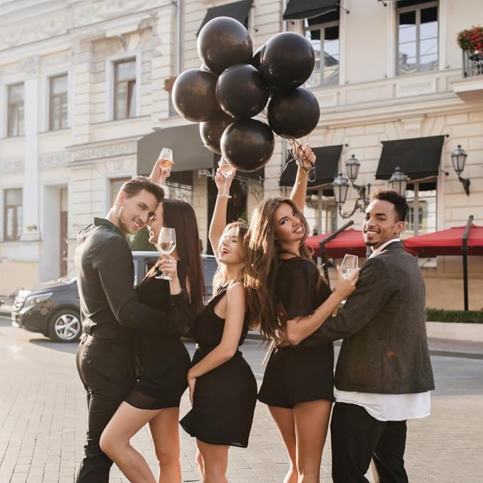 Black Balloons Party Decorations 100 Pack 12 inch Round Halloween Latex Balloons for Black Themed Wedding Graduation Anniversary Birthday Party Backdrop Decorations