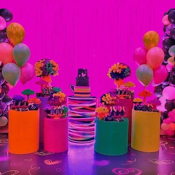 6 Pack 3.3Ft x 6.6Ft Hot Pink Glow in The Dark Foil Fringe Curtain Backdrop Party Supplies, Fluorescent Macaron Metallic Tinsel Foil Streamers Curtain Photo Booth for Neon Birthday Party Decorations