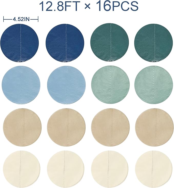 205 Ft Sage Green Dusty Blue Khaki Beige Circle Dot Backdrop Garland Tissue Paper Polka Dots Hanging Streamer for Baby Shower Birthday Wedding One Silly Goose Themed Party Decorations Supplies