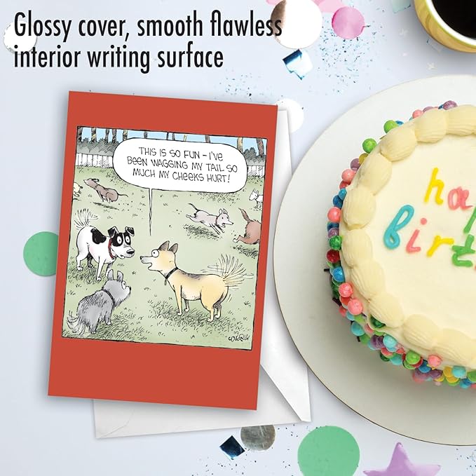 NobleWorks Funny Birthday Greeting Card with 5 x 7 Inch Envelope (1 Card) Bday Dog Wagging Tail C10649BDG