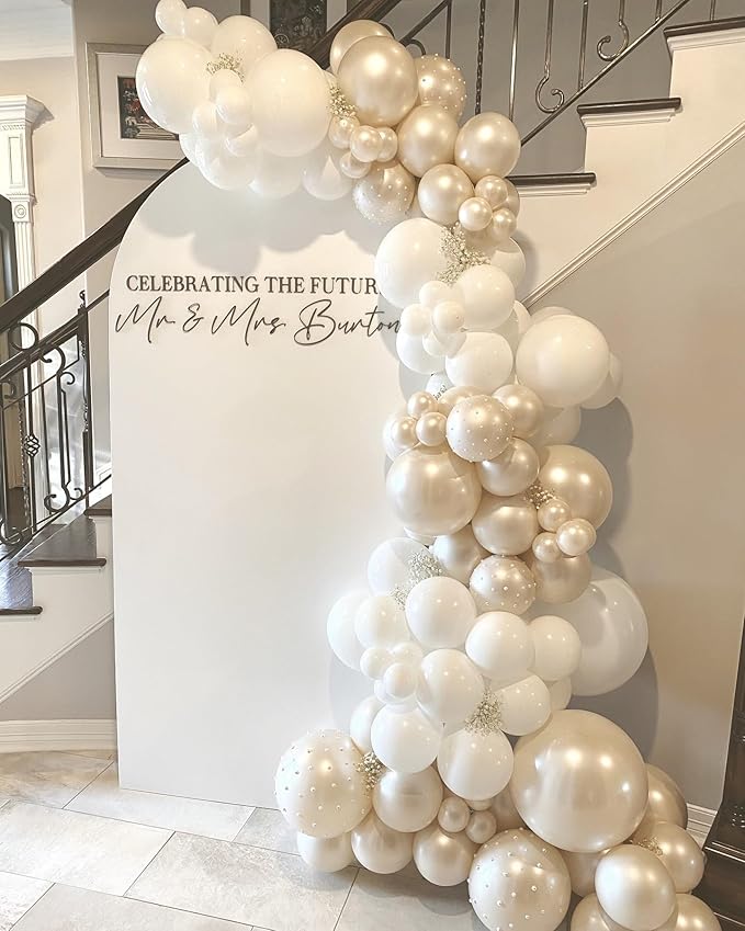 118Pcs Pearl Balloon Garland Arch Kit - Wedding Party Decorations with Pearl White Sand Double Stuffed Pearl Ivory Balloons for Engagement Bridal Shower Birthday Baby Shower Party Decorations