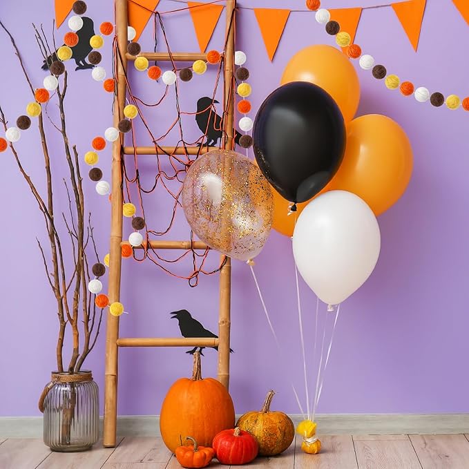 Boao 2 Pieces Wool Felt Ball Garland Colorful Pom Pom Garland Handmade 6.5 Feet Long 24 Balls Felt Banner for Wall Christmas Tree Decoration (Coffee,Ivory,Orange,Yellow)