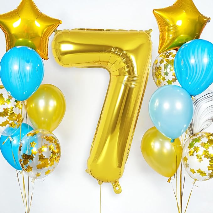 Gold Number 7 Balloon 40 Inch, Big Large Foil Helium Number Balloons, Giant Mylar Number 7 Balloons for 7 Year Old Birthday Party Decorations Supplies Anniversary