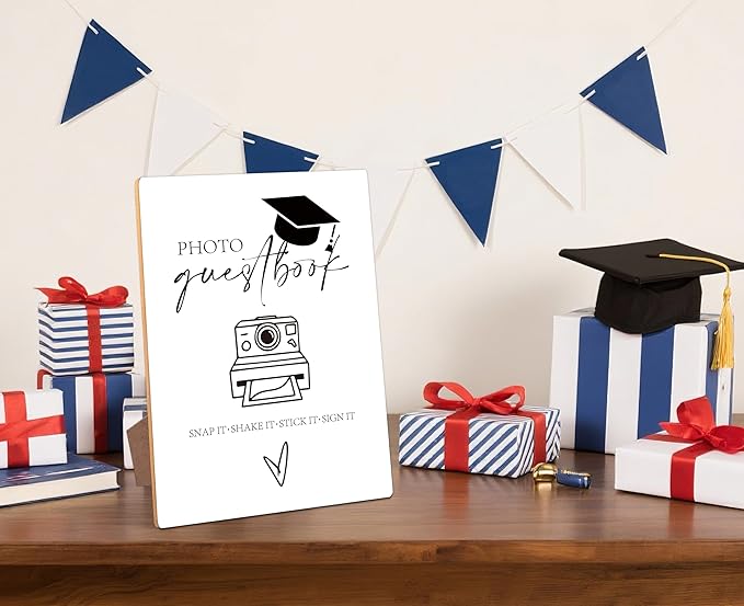 Graduation Photo Guestbook Bar Sign - Congrats Grad Party Decorations Favors Supplies, Graduation Centerpieces for Tables 2026, 8×11 Wooden Sign with Stand