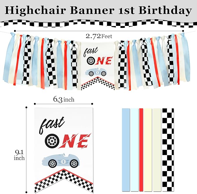 Fast One Highchair Banner 1st Birthday Boy Race Car First Birthday Party Decorations Fast One Race Car Photo Prop Cake Smash