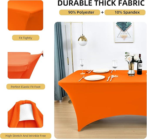 10-Pack 6ft Spandex Table Covers for Rectangle Standard Folding Tables - Wrinkle Resistant Stretch Tablecloths - Ultimate Fitted Table Protector for Parties, Banquet, Wedding