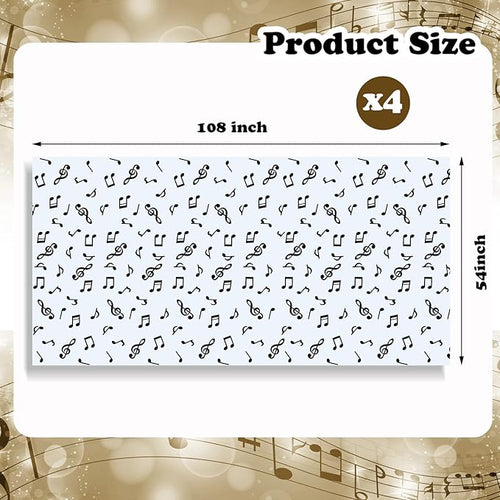 108 x 54 Inch Musical Notes Tablecover Musical Plastic Tablecloth Disposable Table Cover Notes Theme Birthday Party Decoration Supplies(4 Pieces)