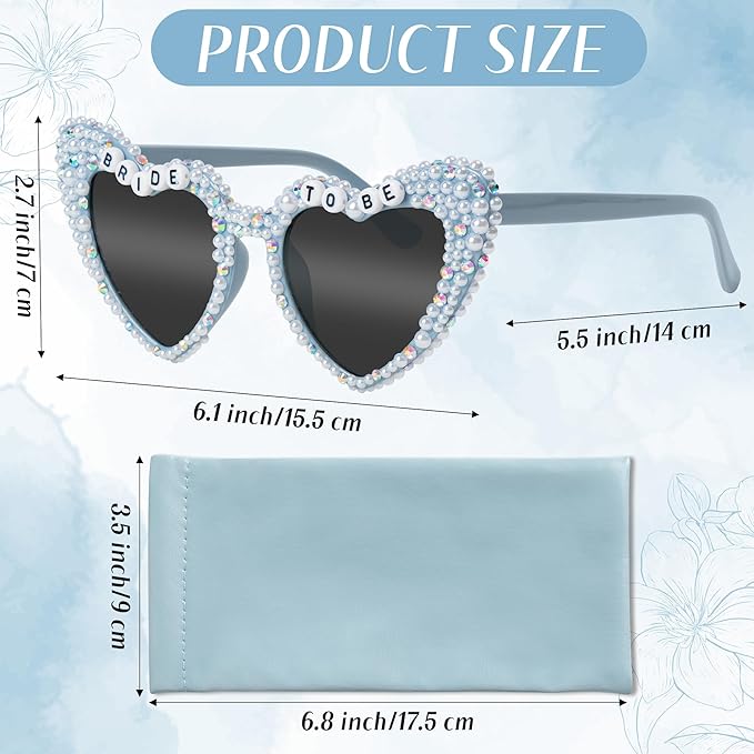 PANTIDE Bride To Be Sunglasses - Rhinestone Pearl Heart Shaped Sunglasses, Bachelorette Party Engagement Gift