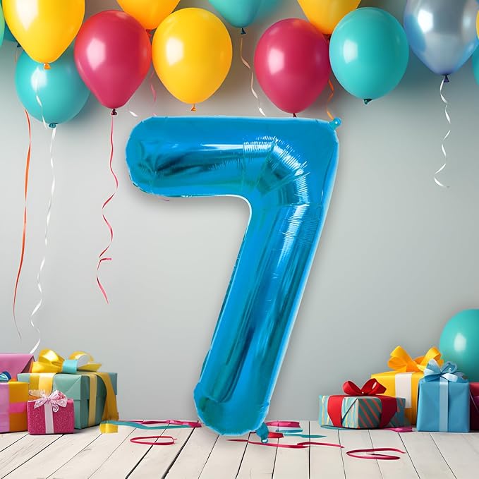 40 Inch Large Blue Number Celebration and Decoration Balloon for Birthday Parties, Graduations, Anniversaries, Weddings, Photo Shoots, Special Events - Helium Foil Mylar (Blue Number 7)