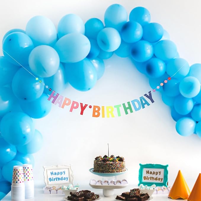 MEETINGU Happy Birthday Banner, Personalized Colorful Gradient Letters Banner, Rainbow Birthday Party Circle Dots Hanging Decorations for Kids Baby Adults Birthday Decorations Party Supplies