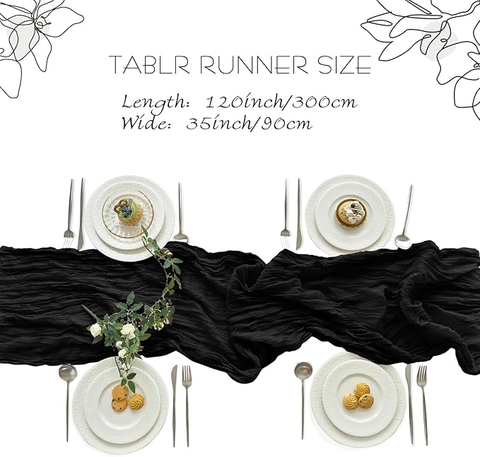 IVAPUPU 6 Pcs Cheesecloth Table Runner - 10ft Black Easter Spring Boho Gauze Black Cheese Cloth Table Runners for Indoor Baby Shower Decoration Wedding Party Garden Decor