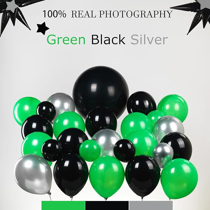 Winter Merry Christmas Green and black silver Balloon Garland Arch Kit 121PcS with Star foil Balloons for birthday baby shower 2026 graduation anniversary Decorations (Green Black)