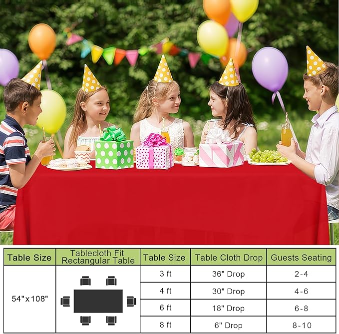 Smiry Disposable Table Cloth - 15 Pack, 54 x 108 Inch Waterproof Rectangle Tablecloths for Parties, Decorative Plastic Table Cover, Leakproof & Sturdy, Red
