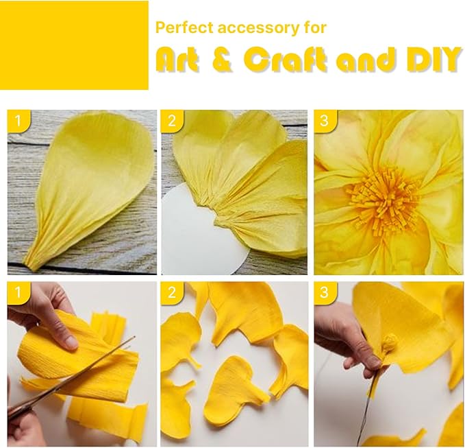 PartyWoo Crepe Paper Streamers 4 Rolls 328ft, Pack of Yellow Crepe Paper for Party, Wedding, Birthday, Baby Shower Decorations (1.8 Inch x 82 Ft/Roll)