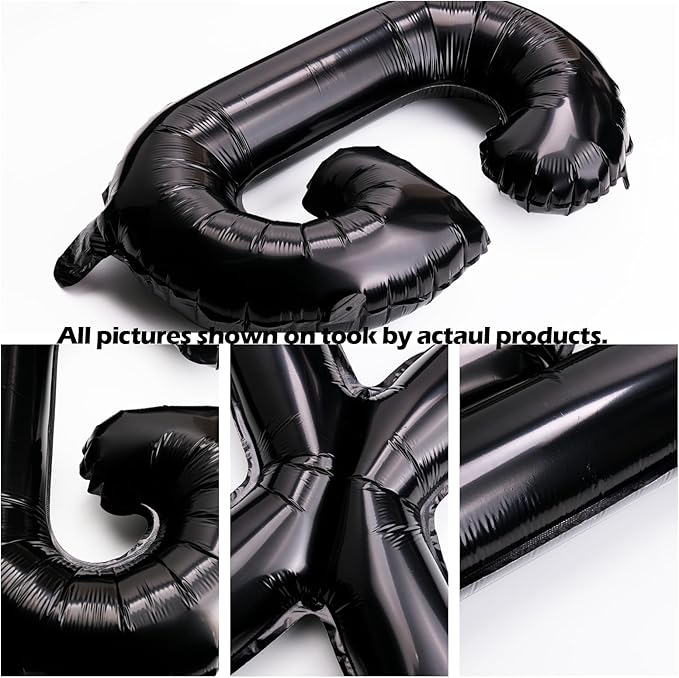 [85 PCS] 16" Black Letter Number Balloons, Happy Birthday & 2 Sets of A-Z 0-9, Foil Mylar Aluminum Hanging Alphabet for Graduation New Year eve Birthday Party Decorations