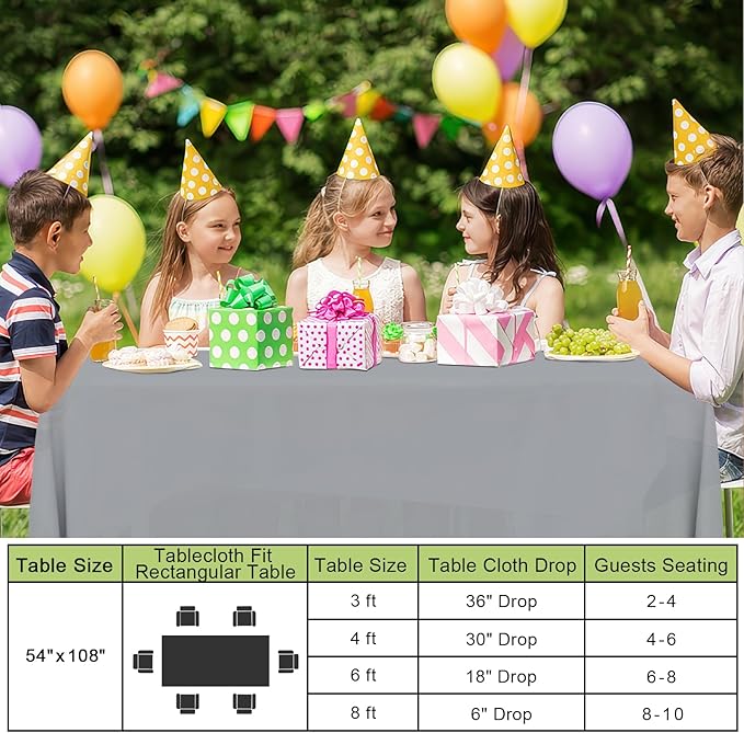 Smiry Disposable Table Cloth - 12 Pack, 54 x 108 Inch Waterproof Rectangle Tablecloths for Parties, Decorative Plastic Table Cover, Leakproof & Sturdy, Grey
