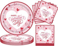 Pink Valentines Day Plates and Napkins Set for 20 Guests - Disposable Heart Paper Plates 9 inch 20 pcs & Floral Napkins 20 pcs, Perfect for Galentines Party Decorations, Romantic Dinner Party Supplies