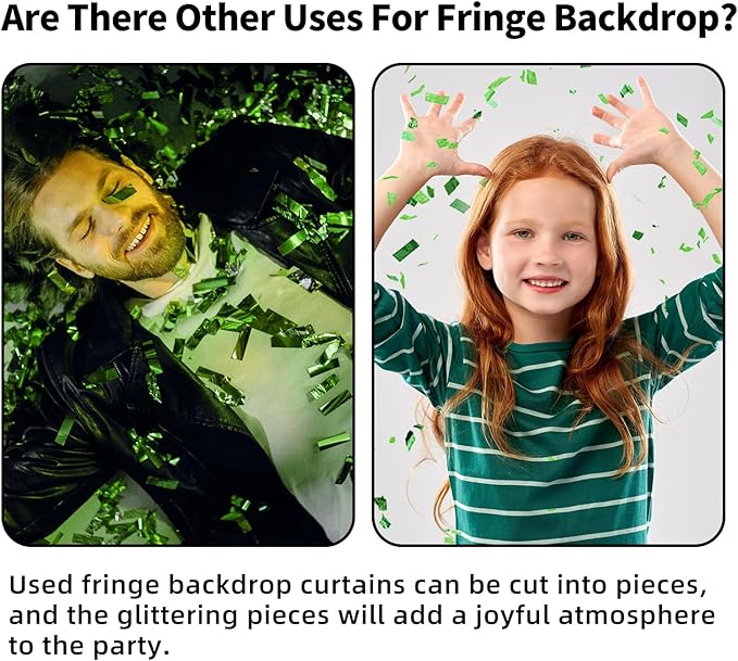 St Patricks Day Decorations Green Tinsel Backdrop 3.3x8.2ft, 2 Pack Foil Fringe Curtain Football Party Door Streamers, Green Fringe Backdrop for Superbowl Easter Christmas Jungle Birthday Irish Decor