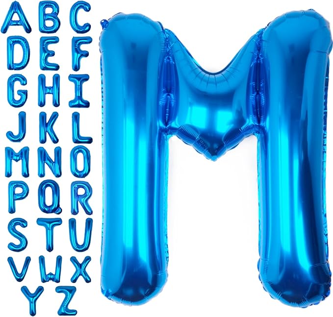 40Inch Blue Letter M Balloon Foil Helium Letter Balloons A-Z Giant Large Mylar Big Party Balloon for Birthday Party Decorations