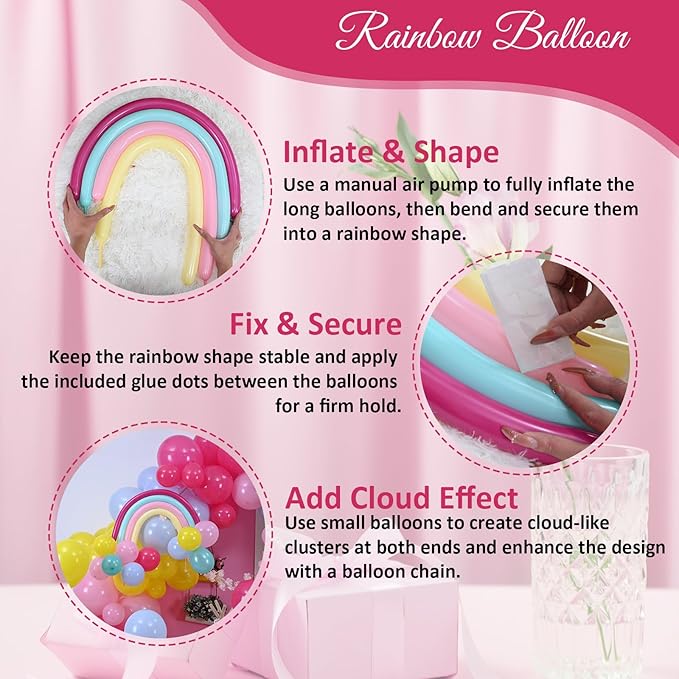 155 Pcs Summer Rainbow Balloons Arch Kit, Hot Pink Teal Blue and Yellow Neon Balloon Garland Kit Pool Birthday Decor, Pastel Pink Blue Colorful Long Balloon as Rainbow Tropical Luau Party Decorations
