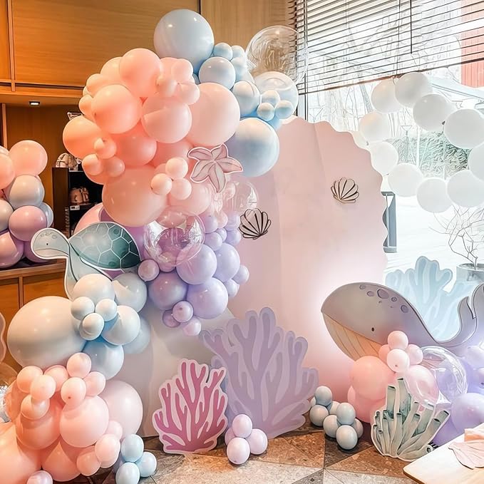 Mermaid Balloons,Sea Balloons 50Pcs 12 Inchs Baby Pink Purple Blue Confetti for Girl Mermaid Birthday Ocean Theme Party Baby Shower Wedding Engagement Decorations