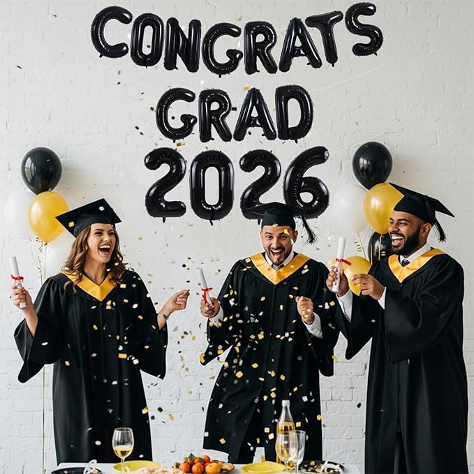 TONIFUL Graduation Balloons 16 Inch Black Congrats Grad Balloons 16 Inch Black 2026 Number Foil Balloons for 2026 Graduation Party Graduate Congratulations 2026 Congrats Grad Decorations