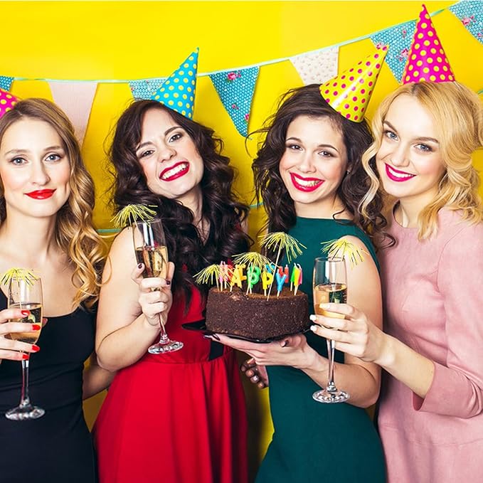 200Pcs Gold Cupcake Toppers, New Years Firework Cocktail Picks Gold Party Table Decorations Firework Toothpicks Fruit Skewers for Happy New Year Party Decorations Halloween Graduation Events