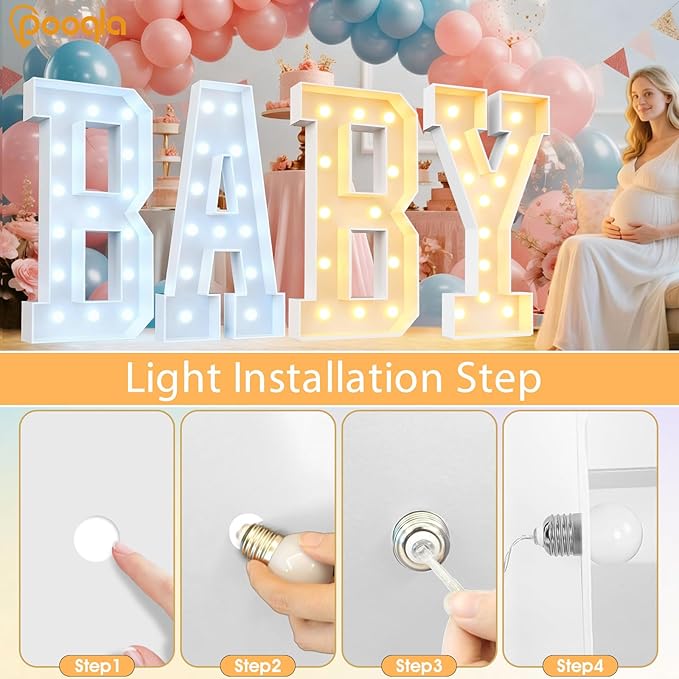 Pooqla 4 FT Marquee Light Up Letters, Cool White and Warm White Marquee Letter 4 Feet Tall, Giant LED Sign Big Mosaic Letter N for Balloons Birthday Party Anniversary Wedding Decorations