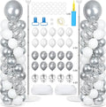 2 Sets Disco Silver White Balloon Column Stand Kit with 100 Balloons Silver Balloon Tower Stand with Bases for Floor Confetti Balloons Column Kit for Wedding Graduation Birthday Disco Party Decor