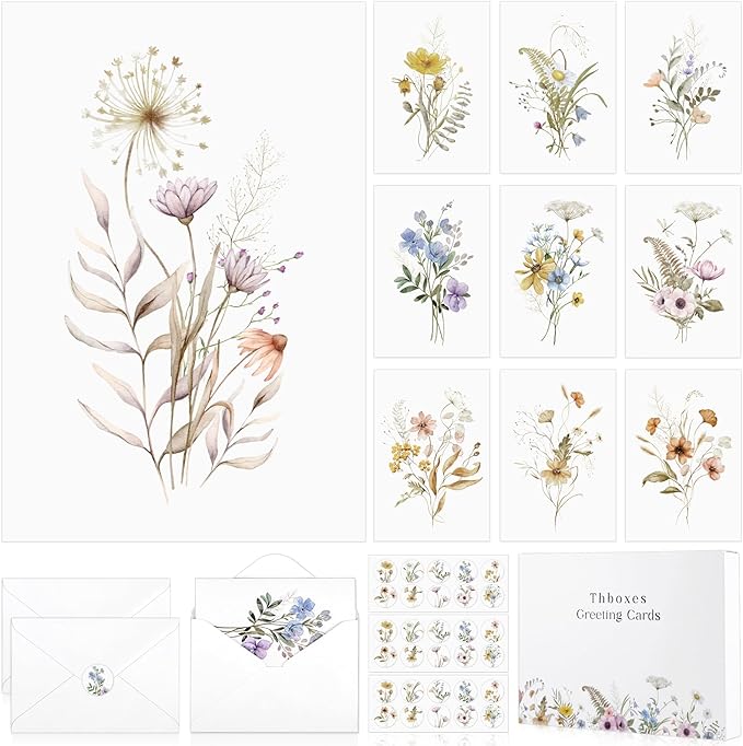 Blank Cards and Envelopes, 40 Pack Blank Note Cards 4x6 in Elegant Floral Greeting Card with Sealing Stickers, Note Card Stationary Set for Birthday, Wedding, Easter All Occasions (10 Designs)