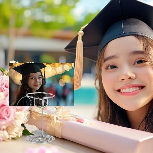 Rtteri 30 Pcs Grad Cap Graduation Picture Display 2 Inch Silver Photo Holders for Centerpieces Graduation Table Number Holders Card Stands for Class of 2026 Grad Party Supplies