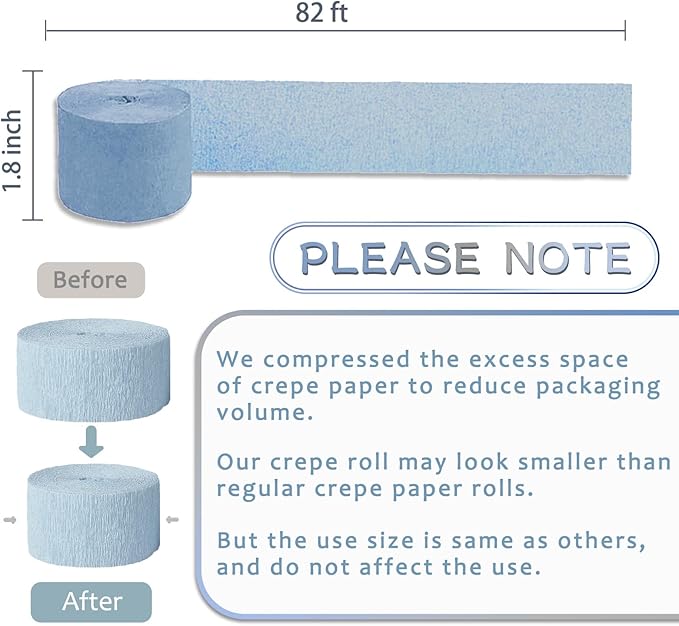 NICROLANDEE 5 Rolls Dusty Blue Grey Silver Crepe Paper Streamers for Wedding Decorations, Paper Garland Decoration for Something Blue Bridal Shower, Birthday, Bachelorette, Baby Shower Backdrop
