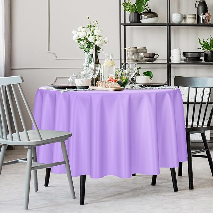 Kopokita 2 Pack Light Purple Round Disposable Plastic Tablecloths 84 inch Lavender Party Table Covers