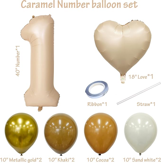 40 In Caramel Number Balloons Helium Foil Mylar latex Balloon Birthday Party banquet Decoration Digital 1