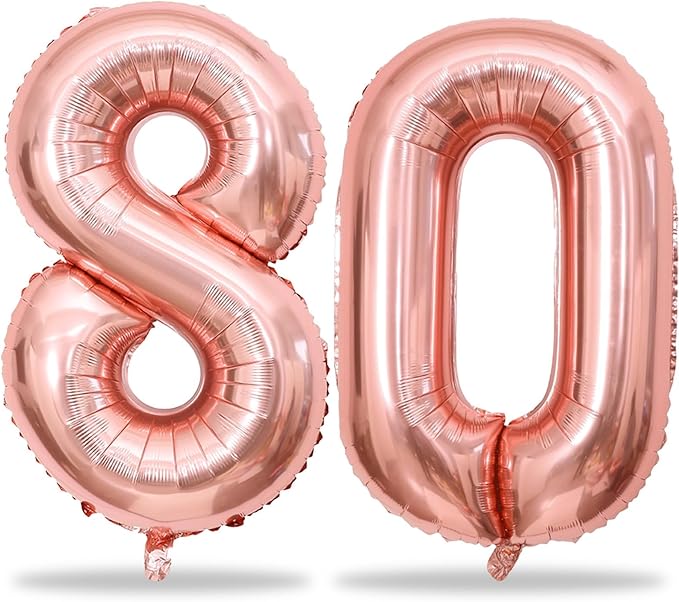 80th Birthday Balloons Rose Gold for Women, 40 Inch Giant Mylar Foil Number 80 Balloons Self Inflating, Rose Gold Digit 8 & 0 Helium Balloons for 80th Anniversary Party Decorations Supplies