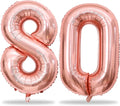 80th Birthday Balloons Rose Gold for Women, 40 Inch Giant Mylar Foil Number 80 Balloons Self Inflating, Rose Gold Digit 8 & 0 Helium Balloons for 80th Anniversary Party Decorations Supplies