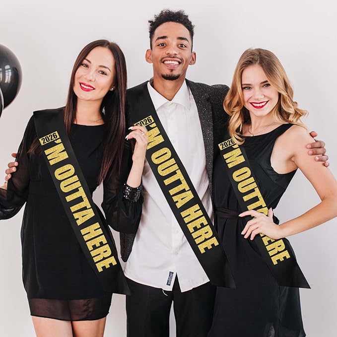 Sash for Retirement 2026 Graduation Farewell Going Away Party, High School & College Grad Gifts for Him Her Retired 2026 Keepsake for Man Women, Party Supplies, Black & Gold Glitter