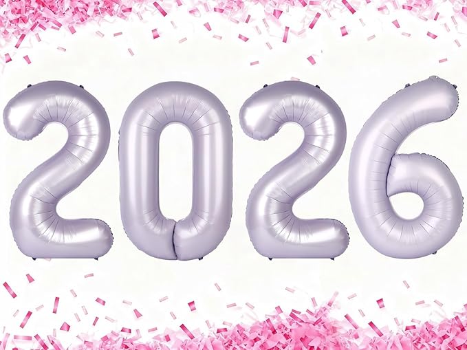 40 Inch Lilac 2026 Number Balloon, Large Foil Number Balloons 2026 Graduation Balloons, New Years Decorations 2026 Lilac