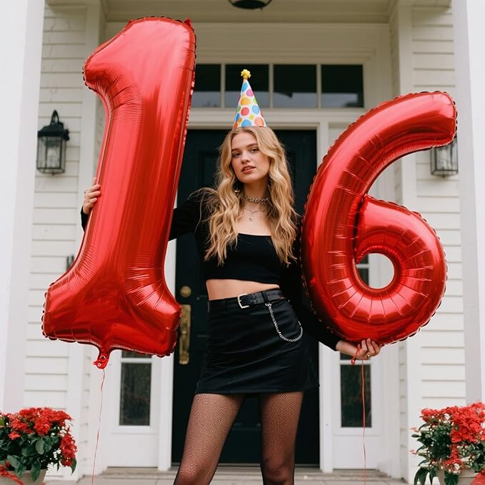40 Inch Red Number 16 Digital Balloon,Jumbo Mylar Foil Helium Balloon for 16 Balloons for Birthday Party,Wedding Anniversary Party Decorations