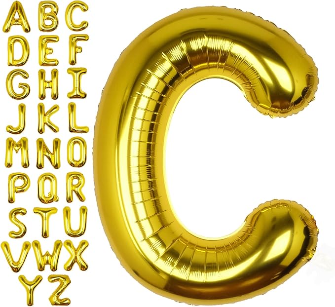 40Inch Gold Letter C Balloon Foil Helium Letter Balloons A-Z Giant Large Mylar Big Party Balloon for Birthday Party Decorations