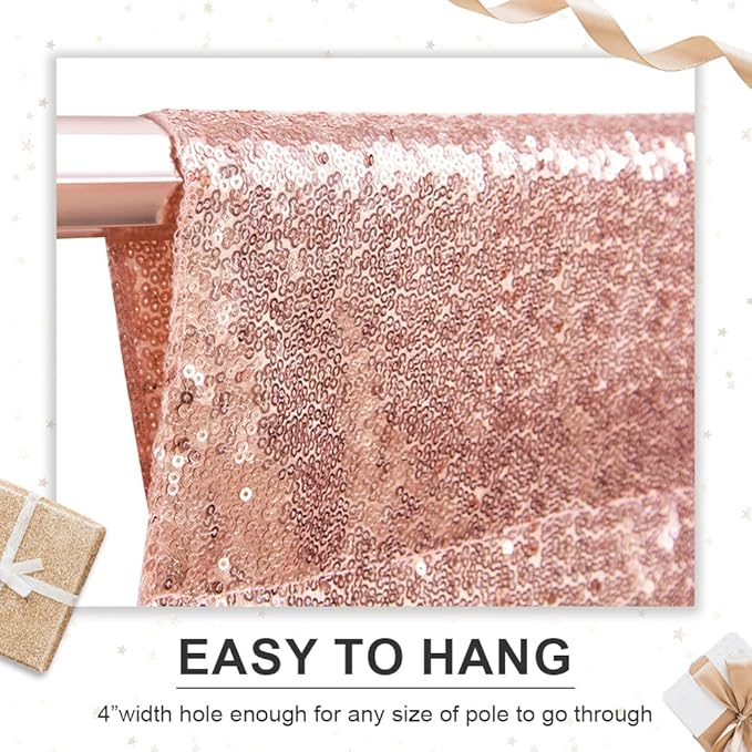 PartyDelight Rose Gold Sequin Backdrop 5x10ft 2 Panels - High Density 3mm Shimmer Sequin Background with 4-Inch Rod Pocket, Sparkly Photography Curtain for Wedding, Gala, Stage & Event Decoration