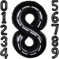 Race Car 40Inch Black 8 Balloon Number Large Helium Race Track 0-9 Giant Digital 8th Foil Mylar Big Party Number Balloons for Boy Birthday Car Theme Party Anniversary Graduation Decorations