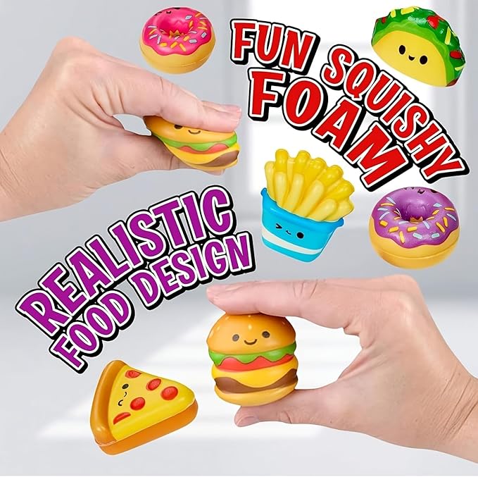 24 Pcs Food Slow Squishy Toys Soft Stress Relief Fidgets Toys for Kids Boys Girls Goodie Bag Christmas Stocking Stuffers Party Favors Treasure Box Classroom Prizes Carnival Gifts