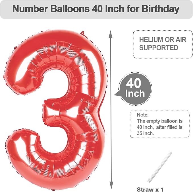 Number 23 Balloons, 40 Inch Balloons for Woman Man 23th Red Birthday Party Decoration, Foil Number Ballon for 23, 32 Valentine's Day, Anniversary, Bridal Shower, Graduation