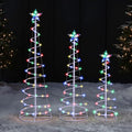 JOIEDOMI 3 Pack Spiral Christmas Tree Lights, 218 LED Outdoor Lighted Tree with Star Topper & Stakes, Christmas Decorations for Yard Porch Patio Garden Holiday Xmas Eve Night Décor, Multicolor