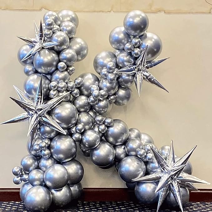 Metallic Silver Balloons Latex Balloon Kit - 78pcs (5/10/12/18inch) Chrome Silver Balloons for Birthday, Wedding, Bridal Shower, Anniversary - Unisex Children & Adults