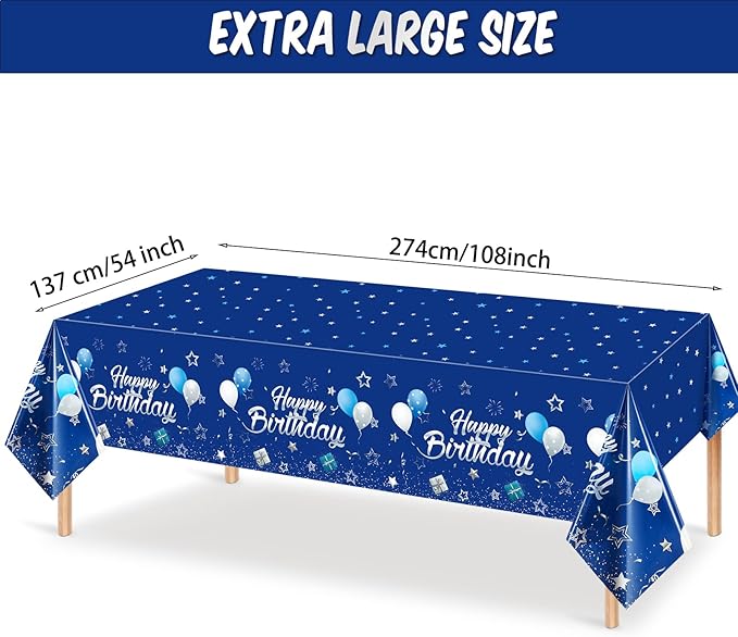 Tegeme Navy Blue Party Supplies Stars Happy Birthday Tablecloths Starry Confetti Table Covers for Kids Boys Girls Baby Shower Birthday Party Decorations(Navy Blue and Silver,3 Pack)