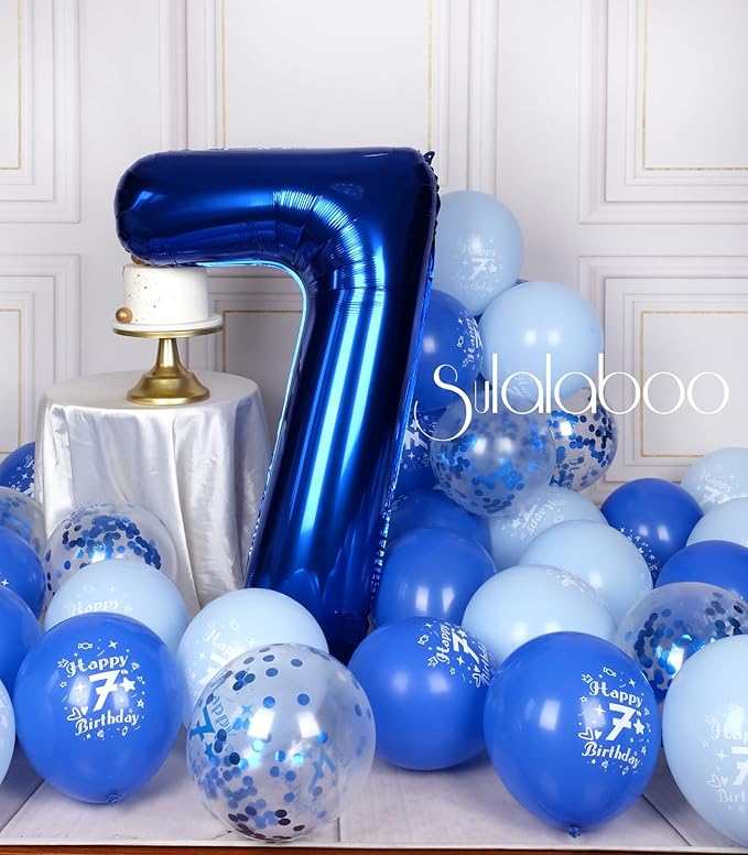 40Inch Navy Blue 7 Balloon Number Large Helium Royal Blue Number Balloons 0-9 Giant Digital 7th Foil Mylar Big Party Balloon for Boy Birthday Party Anniversary Graduation Decorations